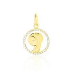 Pendentif Vierge Rond Diamante Or Jaune Oxyde De Zirconium