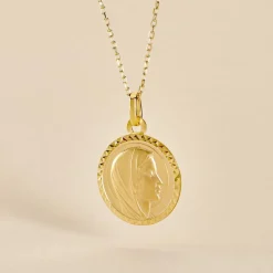 Pendentif Vierge Rond Strie Or Jaune
