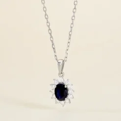 Pendentif Vladimir Or Blanc Saphir Et Diamant