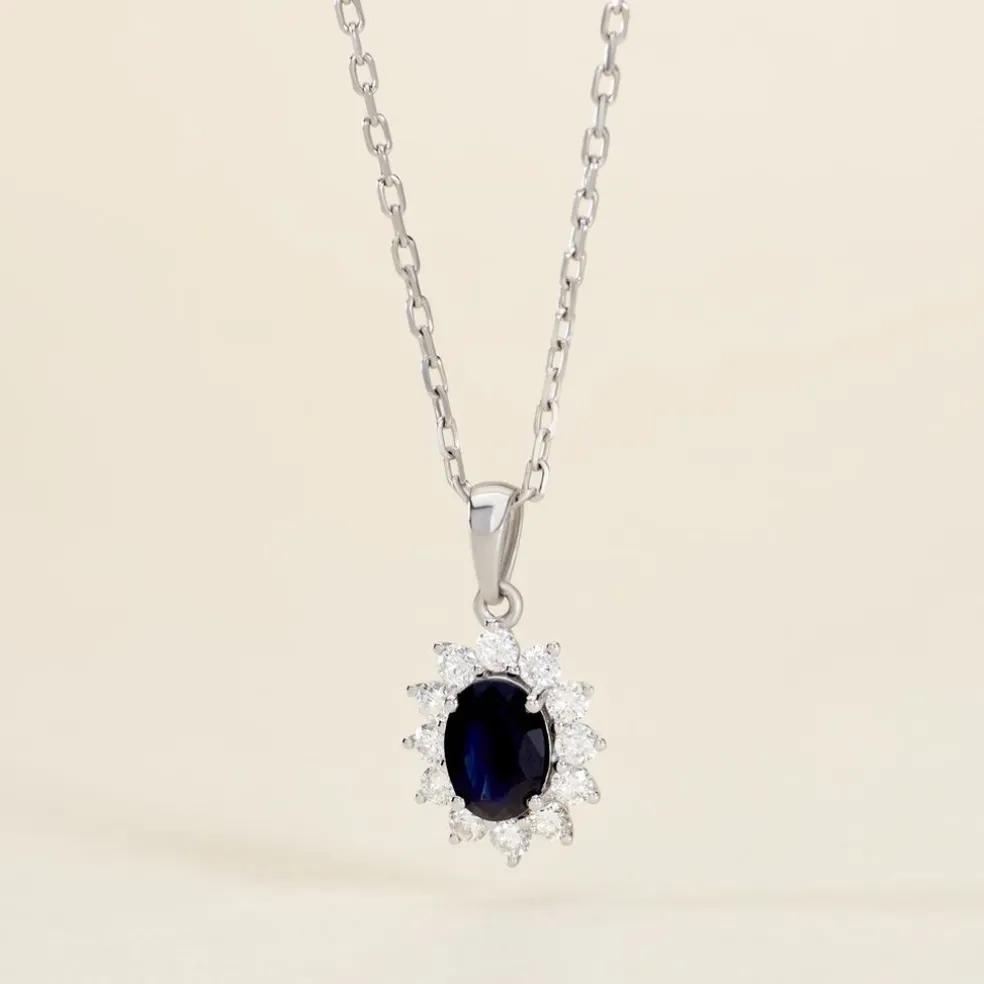 Pendentif Vladimir Or Blanc Saphir Et Diamant