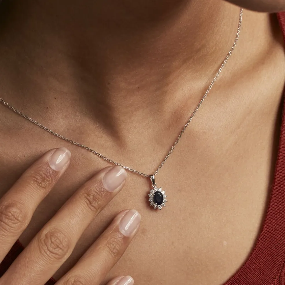 Pendentif Vladimir Or Blanc Saphir Et Diamant