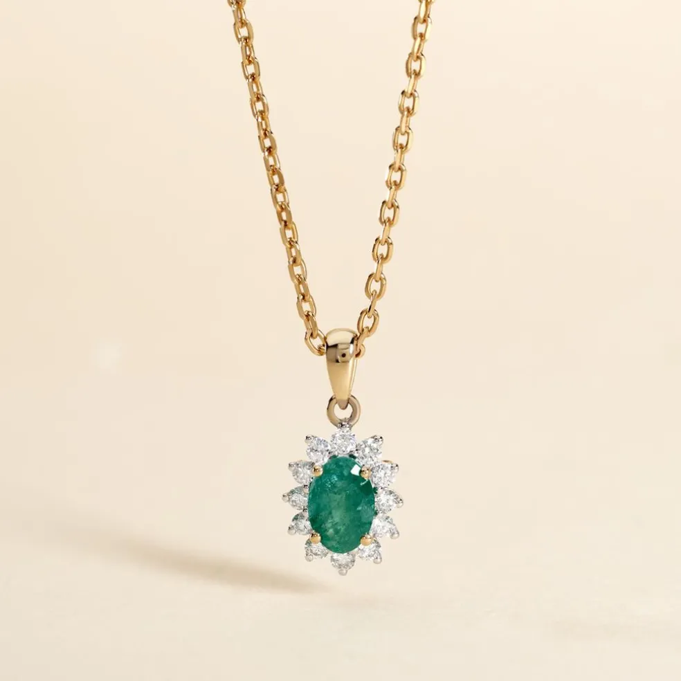 Pendentif Vladimir Or Jaune Emeraude Diamants