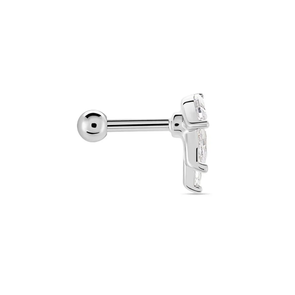 Piercing D'oreille Unitaire Fox Argent Rhodié Oxyde De Zirconium