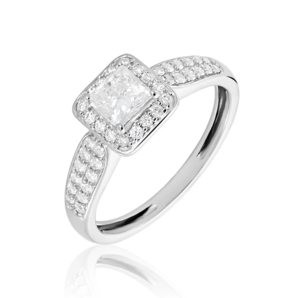Solitaire Or Blanc Princessa Diamant Synthetique