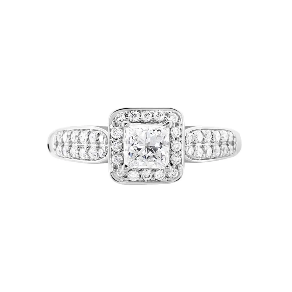 Solitaire Or Blanc Princessa Diamant Synthetique